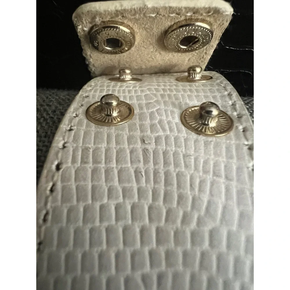 White Faux Leather Gold Tone Metal Plate Cuff Bracelet Adjustable Gorpcore